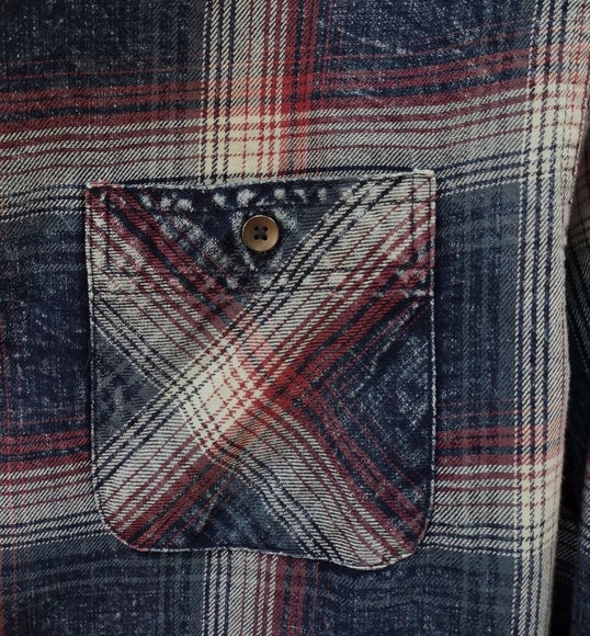 Flag & Anthem Long Sleeve Shirt Button Up Men's Small Blue Gray Berry Plaid USA - Picture 3 of 10